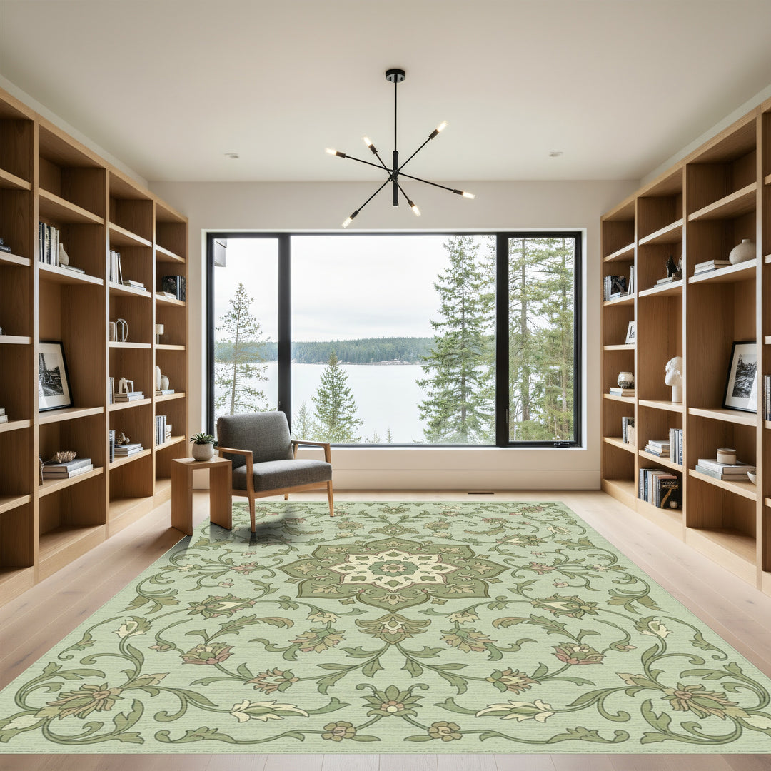 Pale Green Floral Medallion Vine Rug