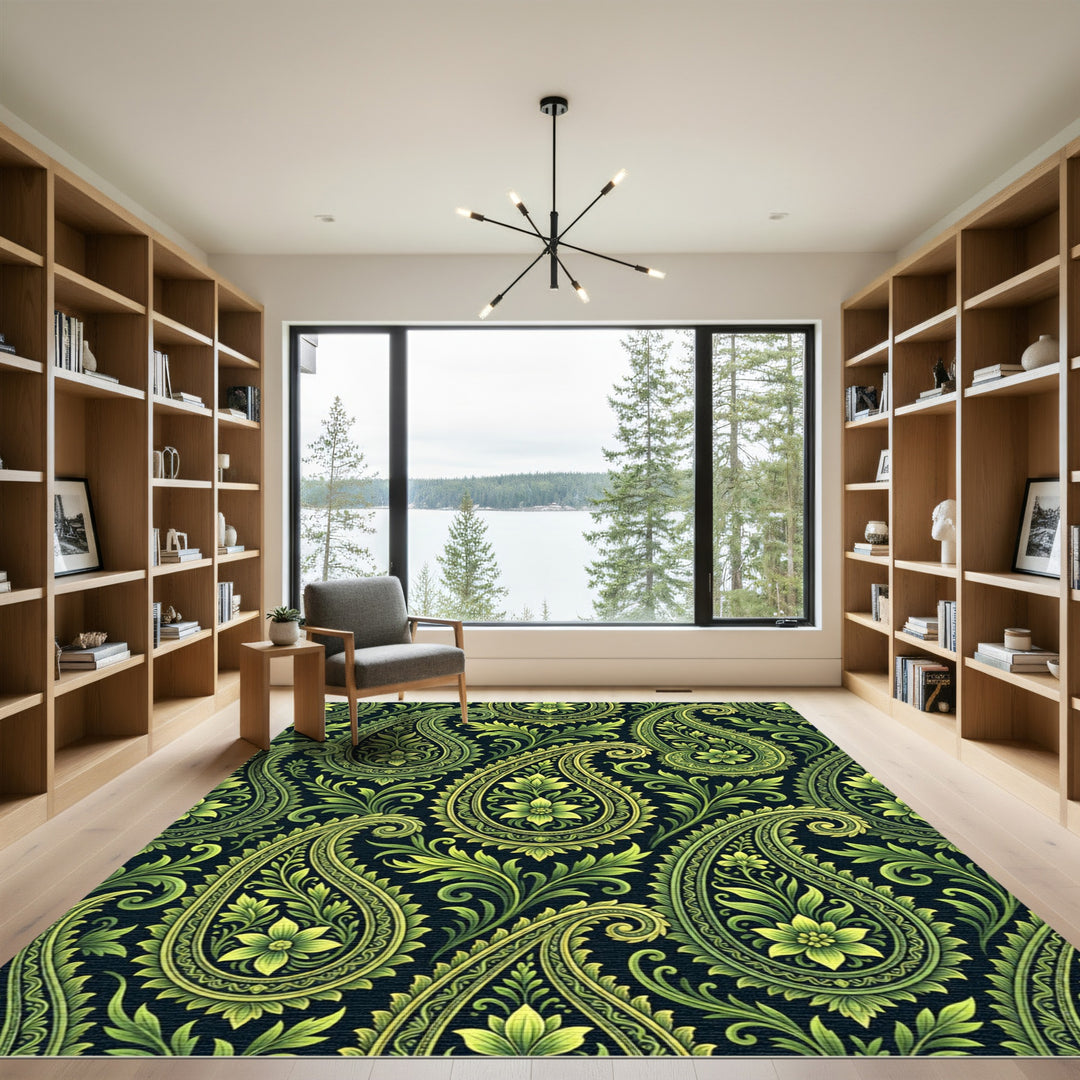 Emerald green paisley floral flourish Rug