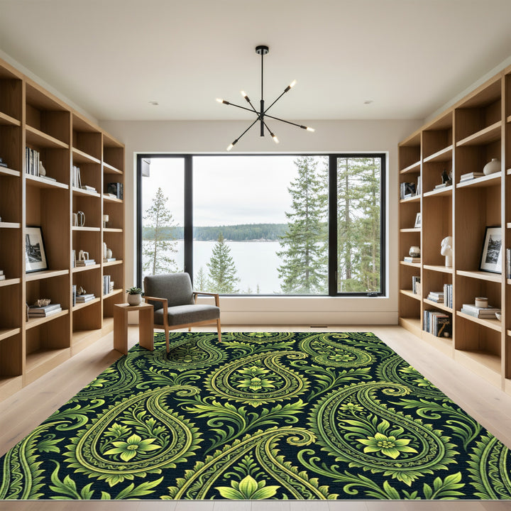 Emerald green paisley floral flourish Rug