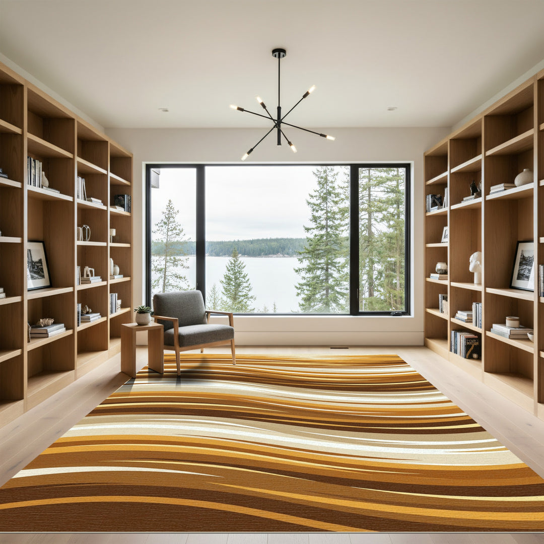 Golden Brown Wavy Stripe Rug