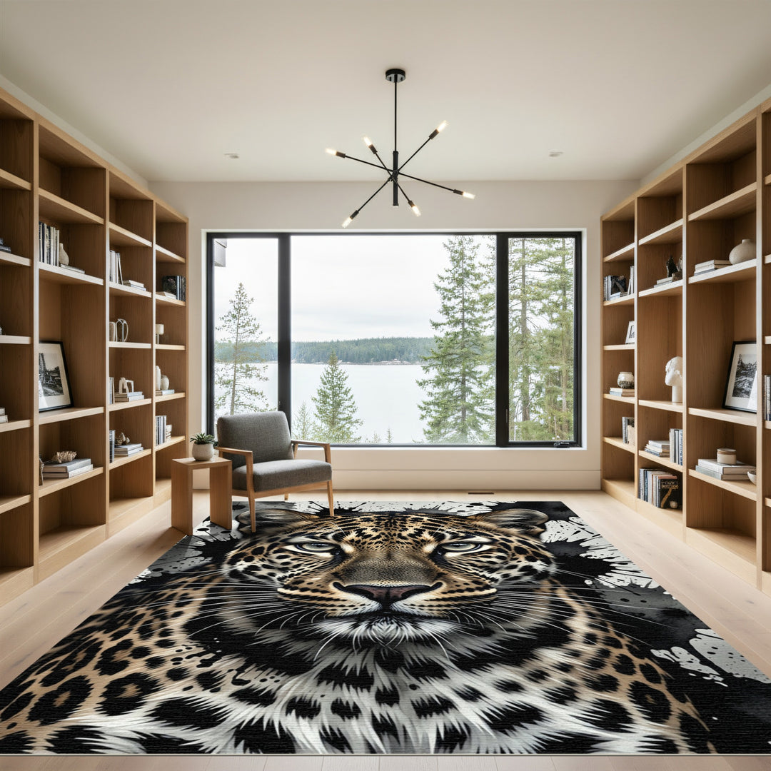 Bold Leopard Face Splatter Art Rug