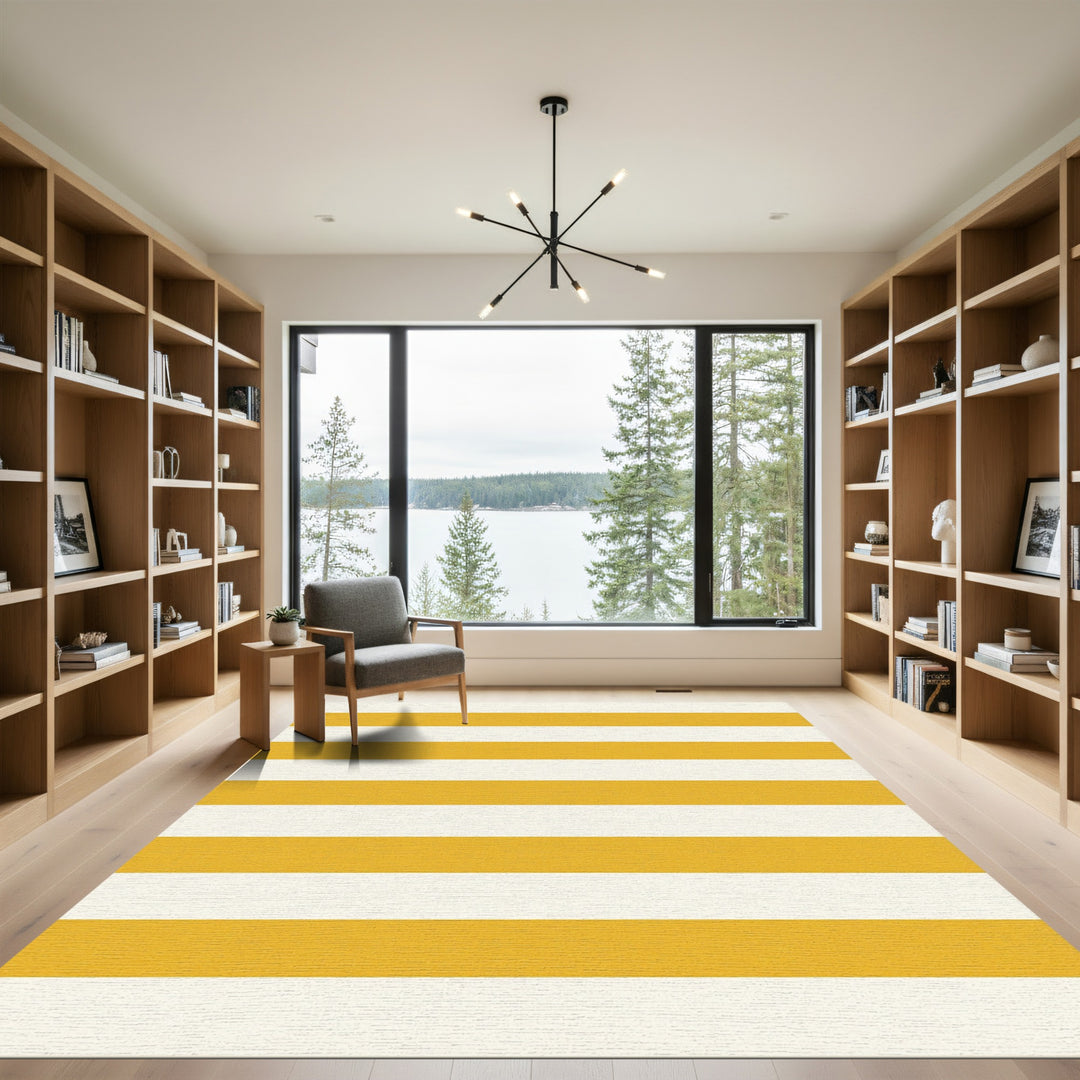 Golden Yellow White Horizontal Stripes Rug
