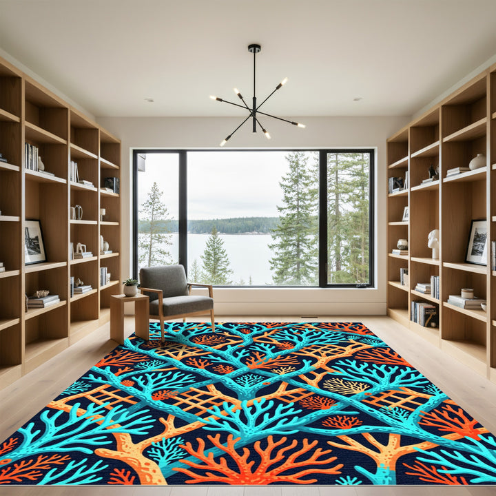 Turquoise Orange Coral Undersea Overlay Rug