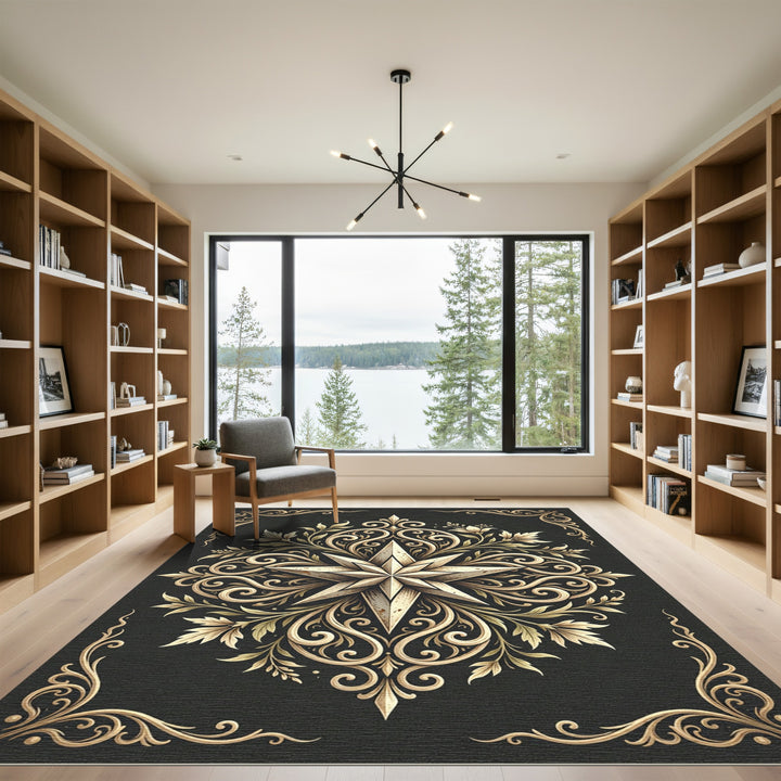 Traditional Golden Starburst Floral Rug