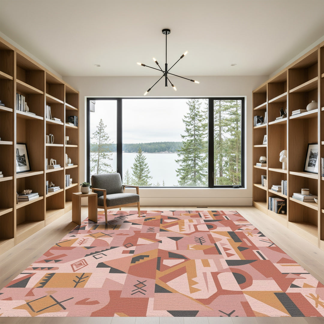 Terracotta Pink Abstract Geometric Collage Rug