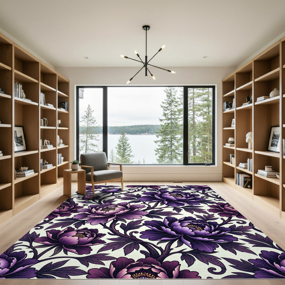 Deep Purple Peony Floral Art Rug