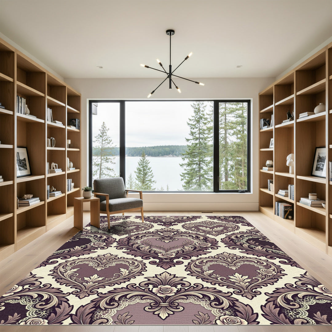 Elegant Plum Heart Lace Ornament Rug