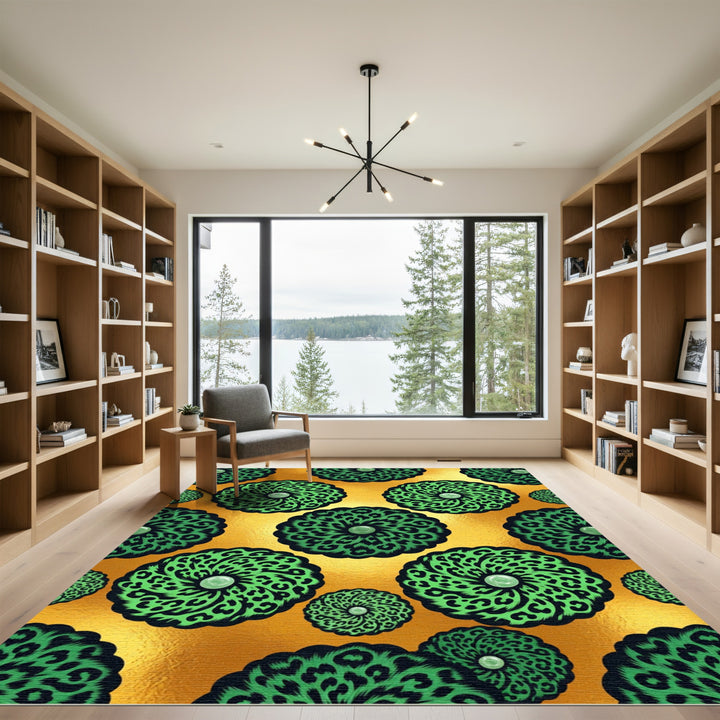 Vibrant Green Leopard Flower Medallion Rug