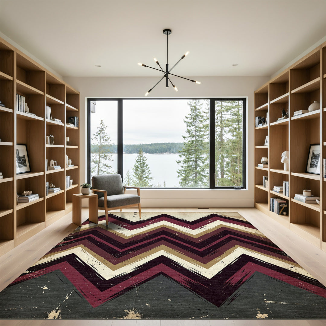 Bold Burgundy Zigzag Chevron Rug