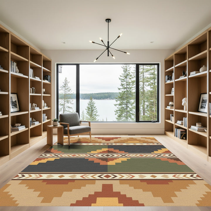 Terracotta Earth Tone Geometric Steps Rug