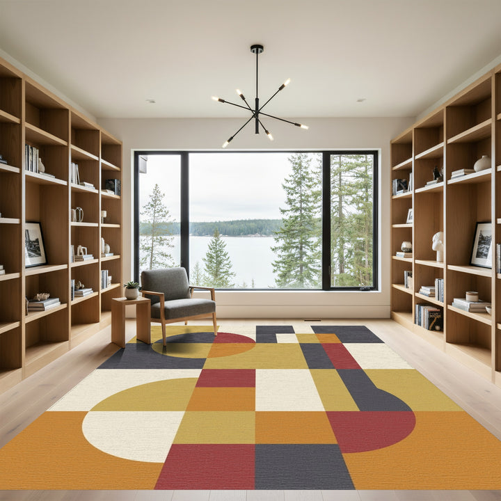 Mid Century Modern Geometric Circles Rug
