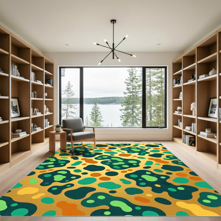 Abstract Teal Orange Gold Blob Rug