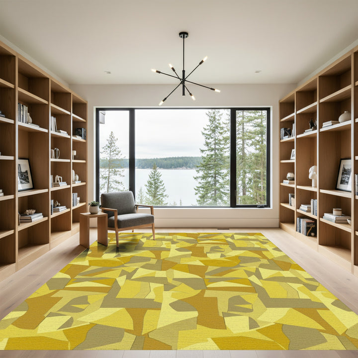 Golden Ochre Abstract Geometric Montage Rug