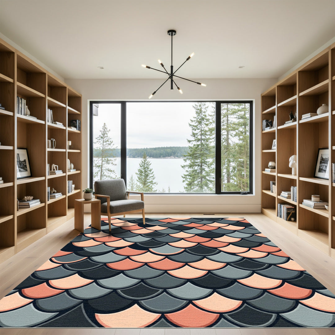 Scales Peach Gray Black Overlay Rug