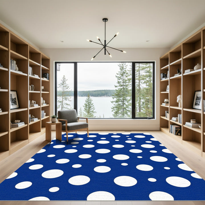 Deep Blue White Polka Dot Circles Rug
