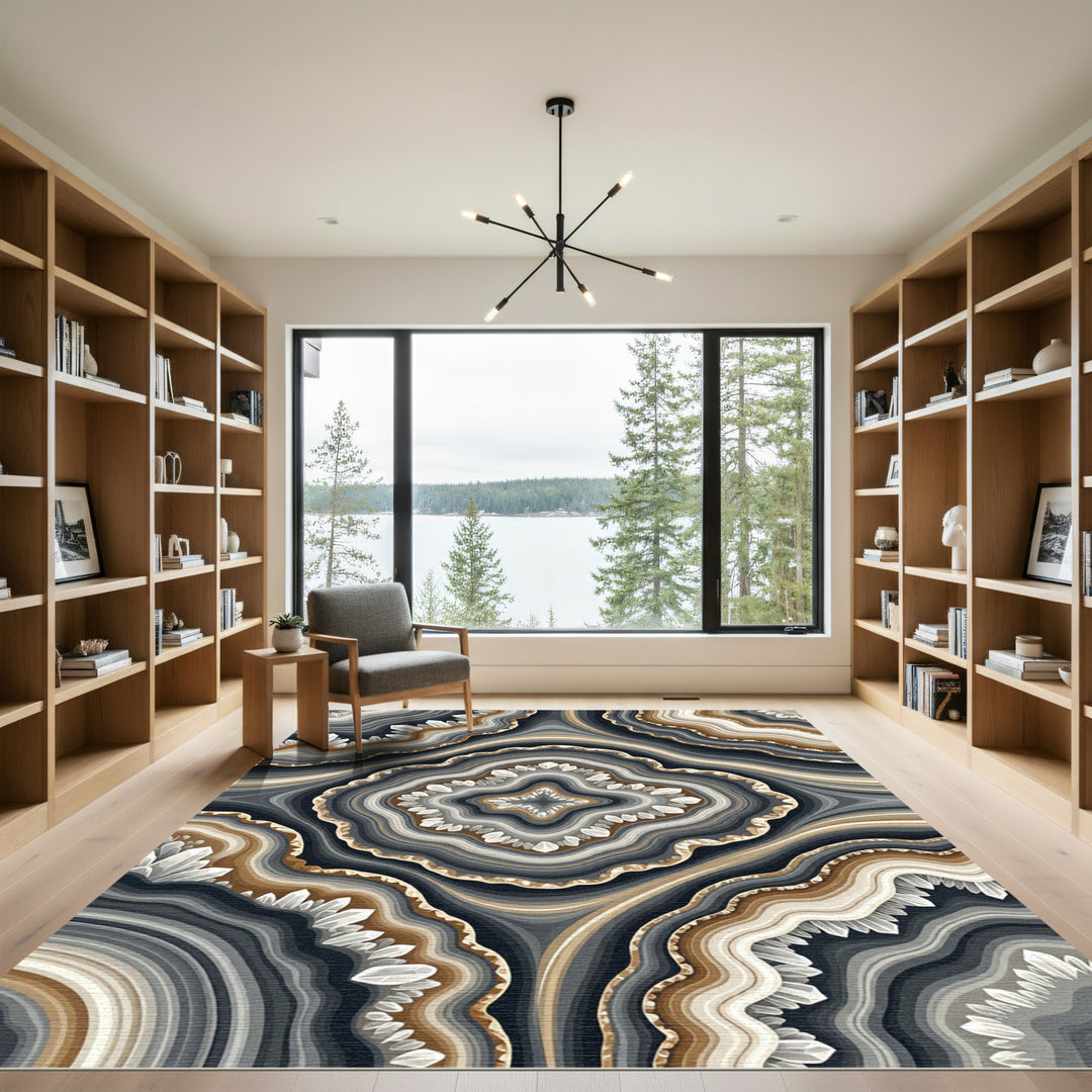 Grey Brown Crystal Geode Ribbons Rug