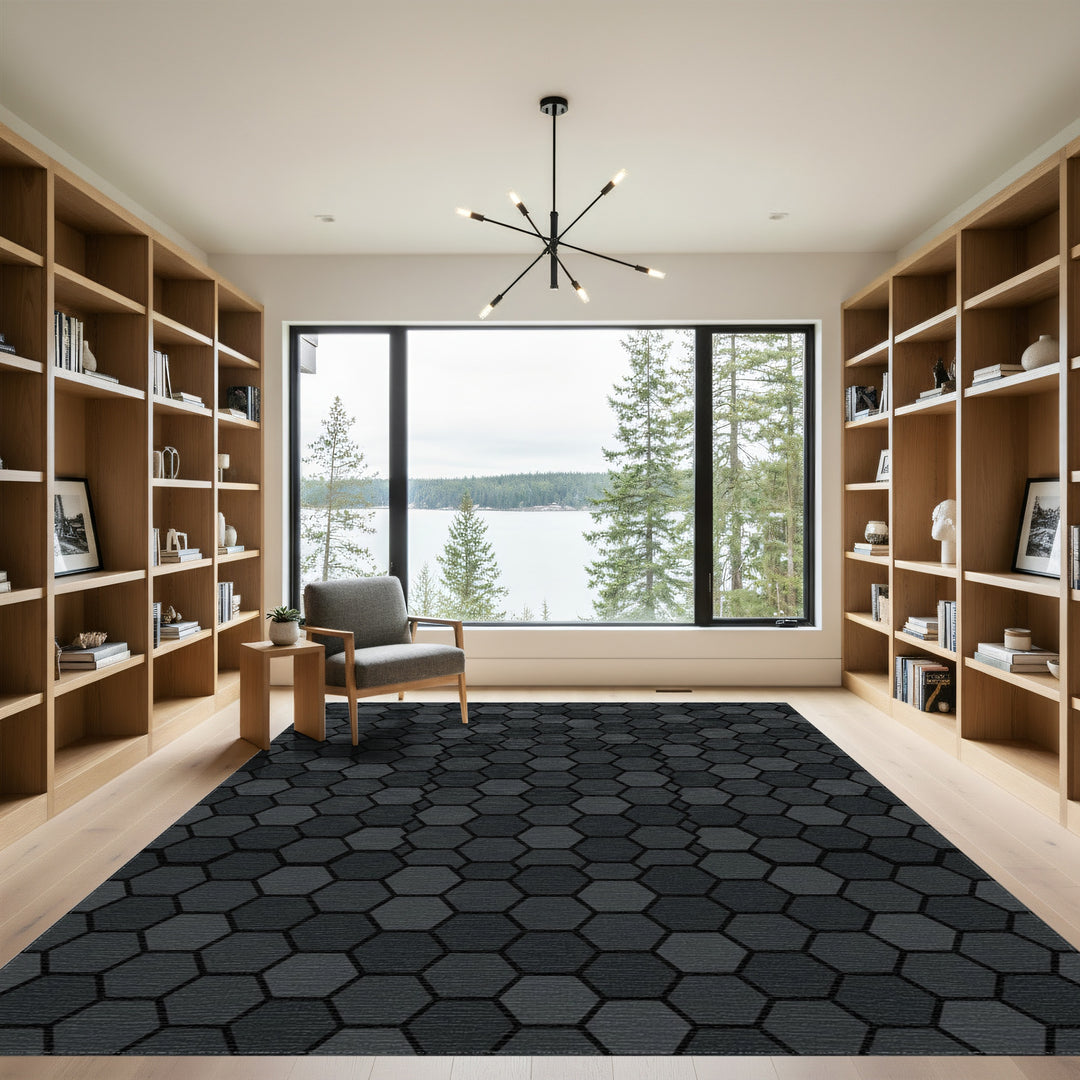 Dark Gray Hexagonal Mosaic Rug