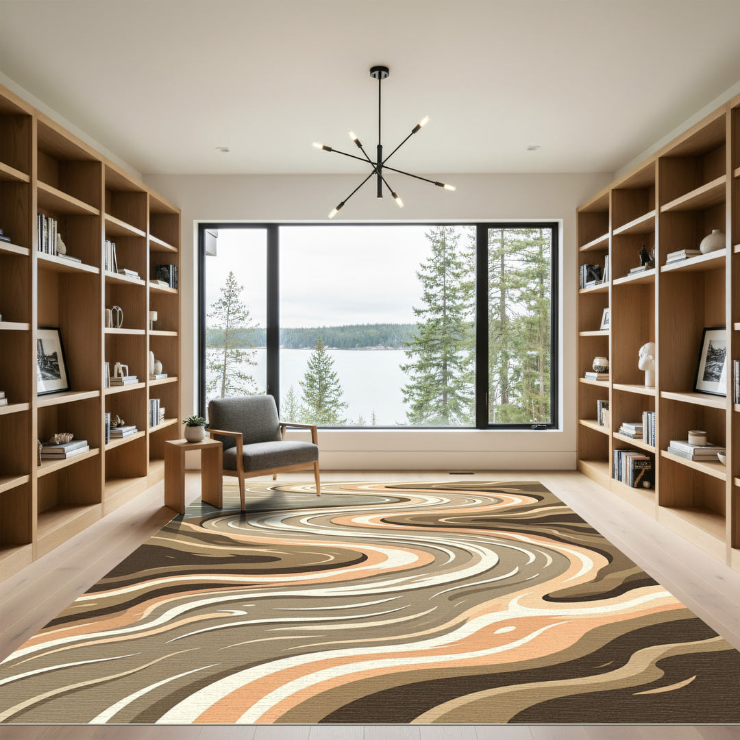 Wavy Earth Tones Abstract Rug
