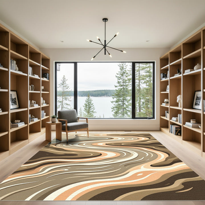 Wavy Earth Tones Abstract Rug