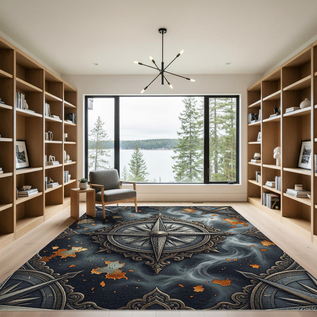 Vintage Compass Black Gold Rug