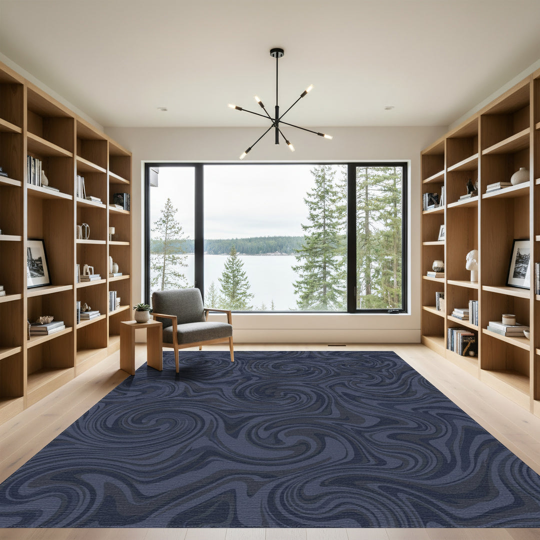 Midnight Swirl Abstract Motion Rug