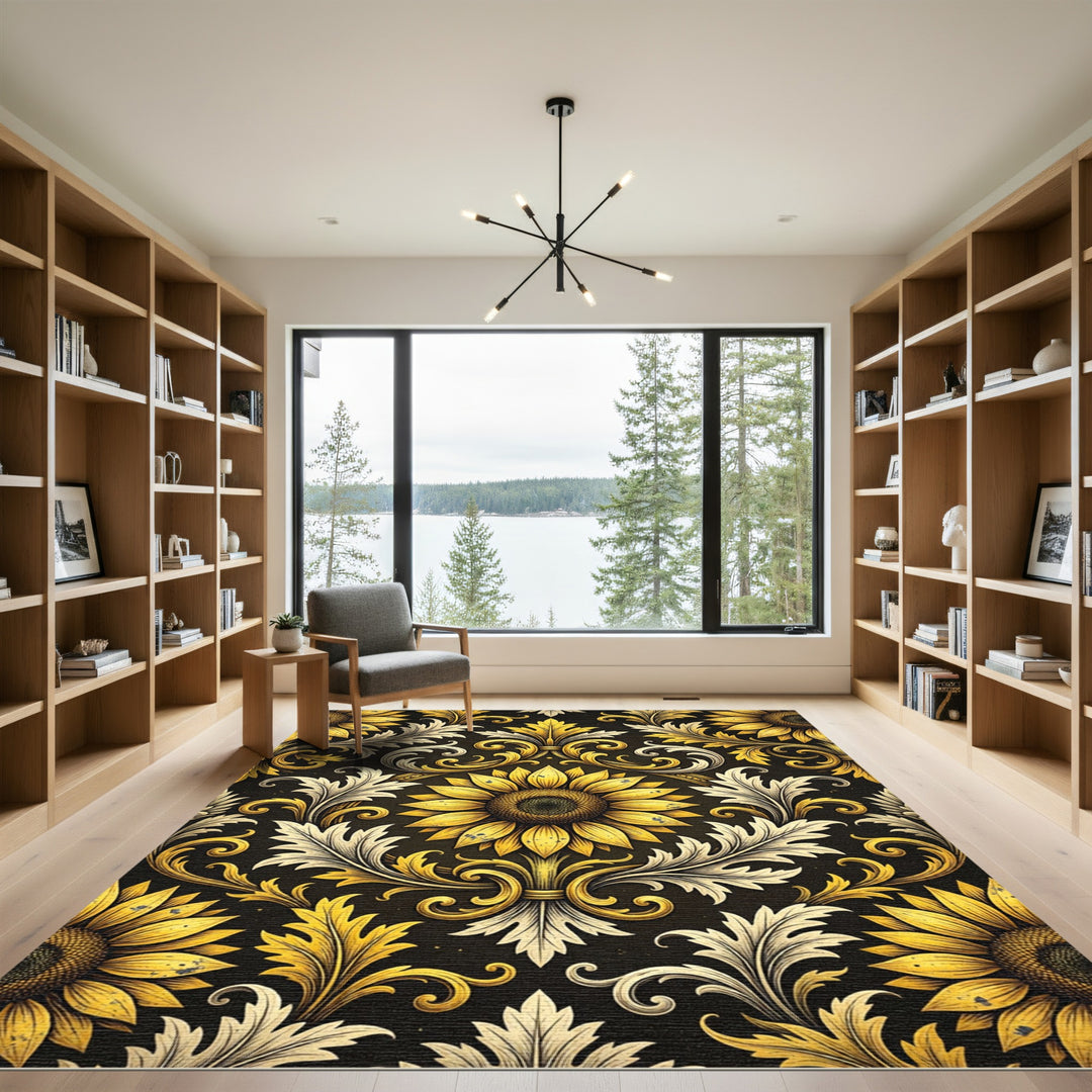 Golden Sunflower Baroque Swirl Rug