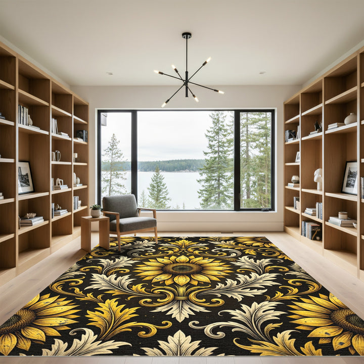Golden Sunflower Baroque Swirl Rug