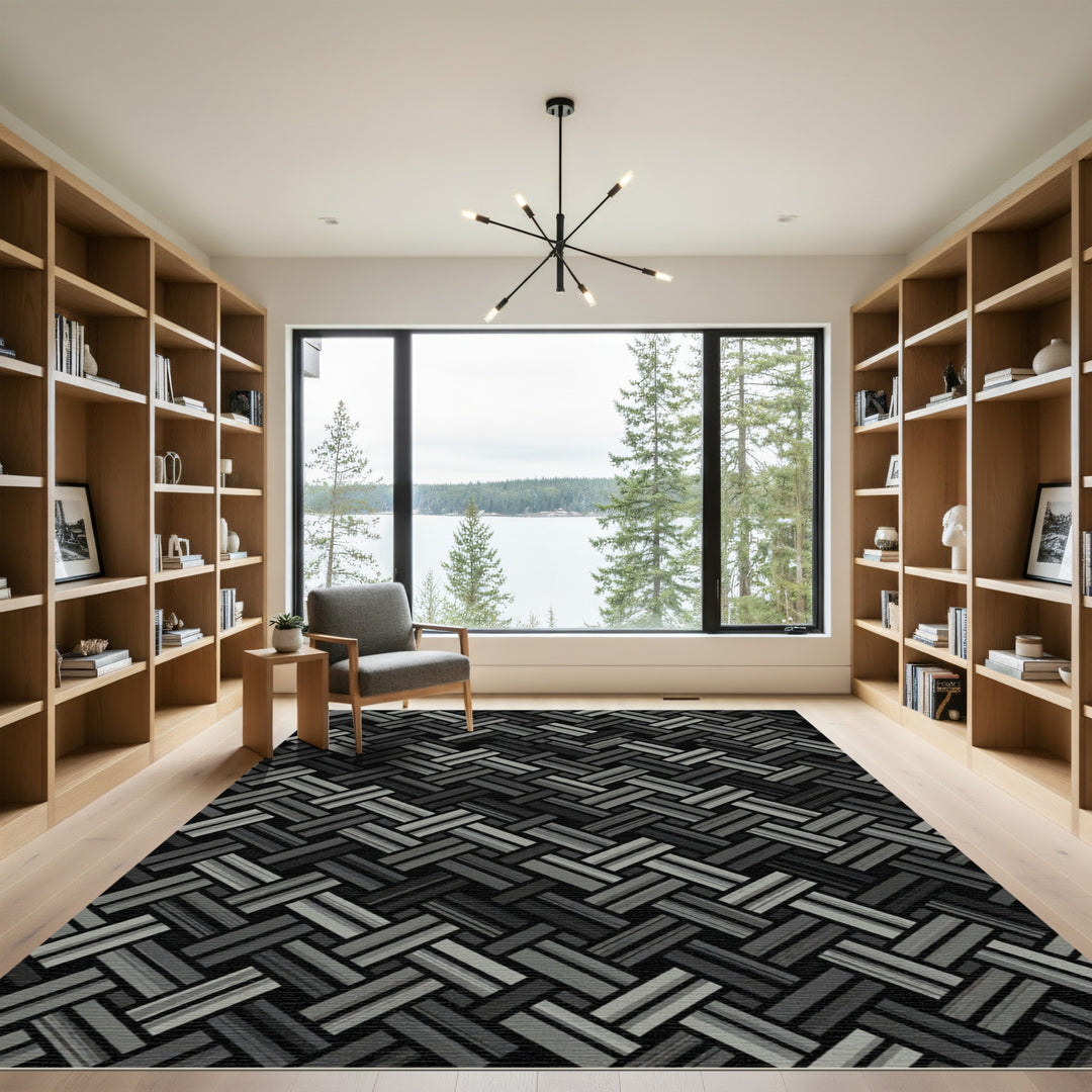 Monochrome Herringbone Interlock Rug
