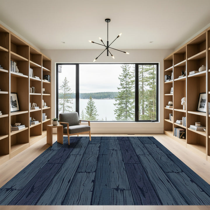 Deep Blue Rustic Wood Planks Rug