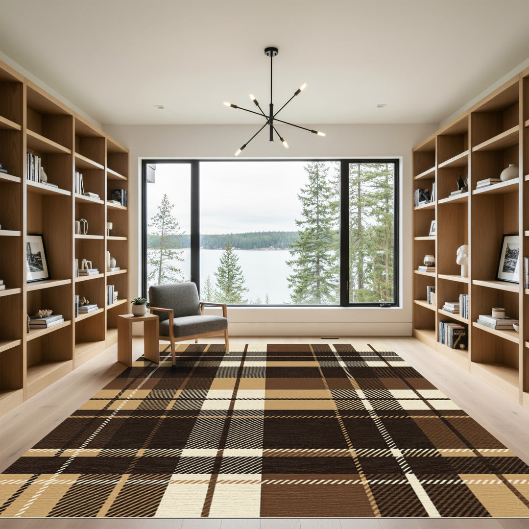Classic Brown Plaid Tartan Rug