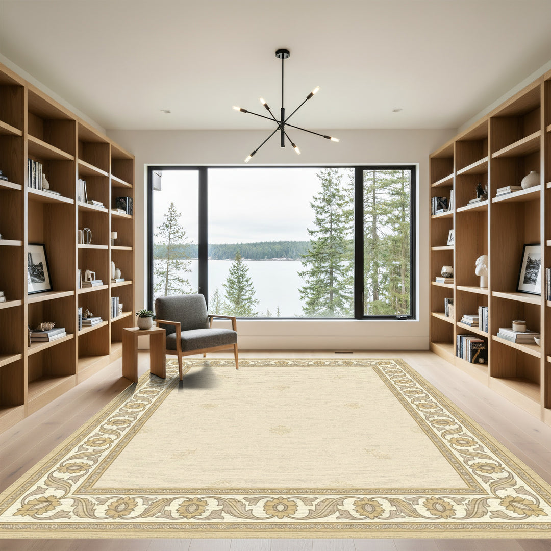 Antique Cream Floral Border Rug