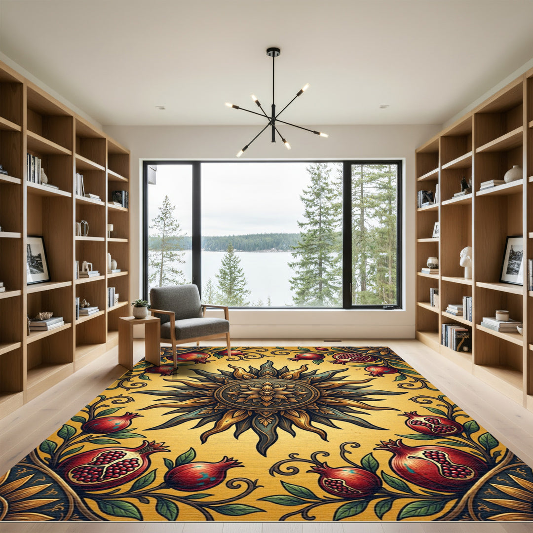 Golden Sun Pomegranate Floral Border Rug