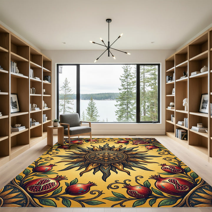 Golden Sun Pomegranate Floral Border Rug