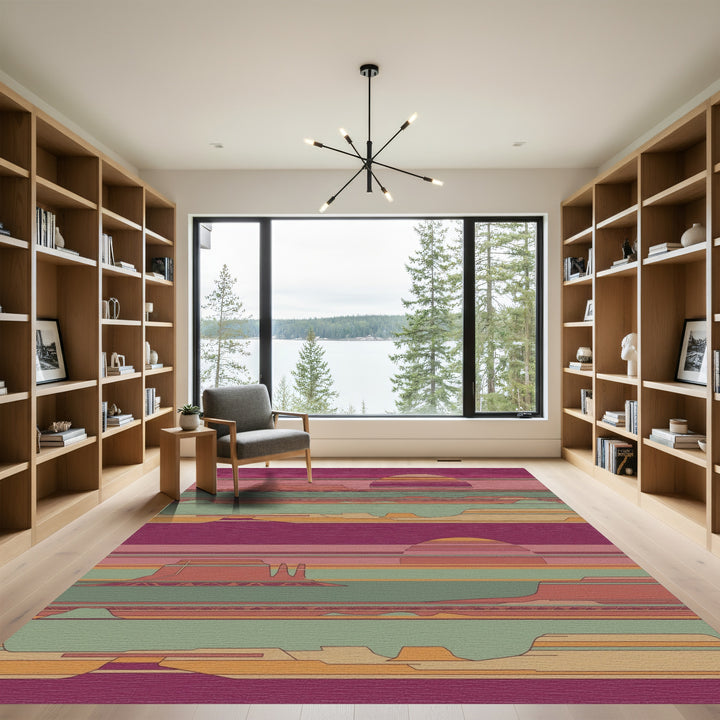 Desert Sun Geometric Landscape Stripes Rug