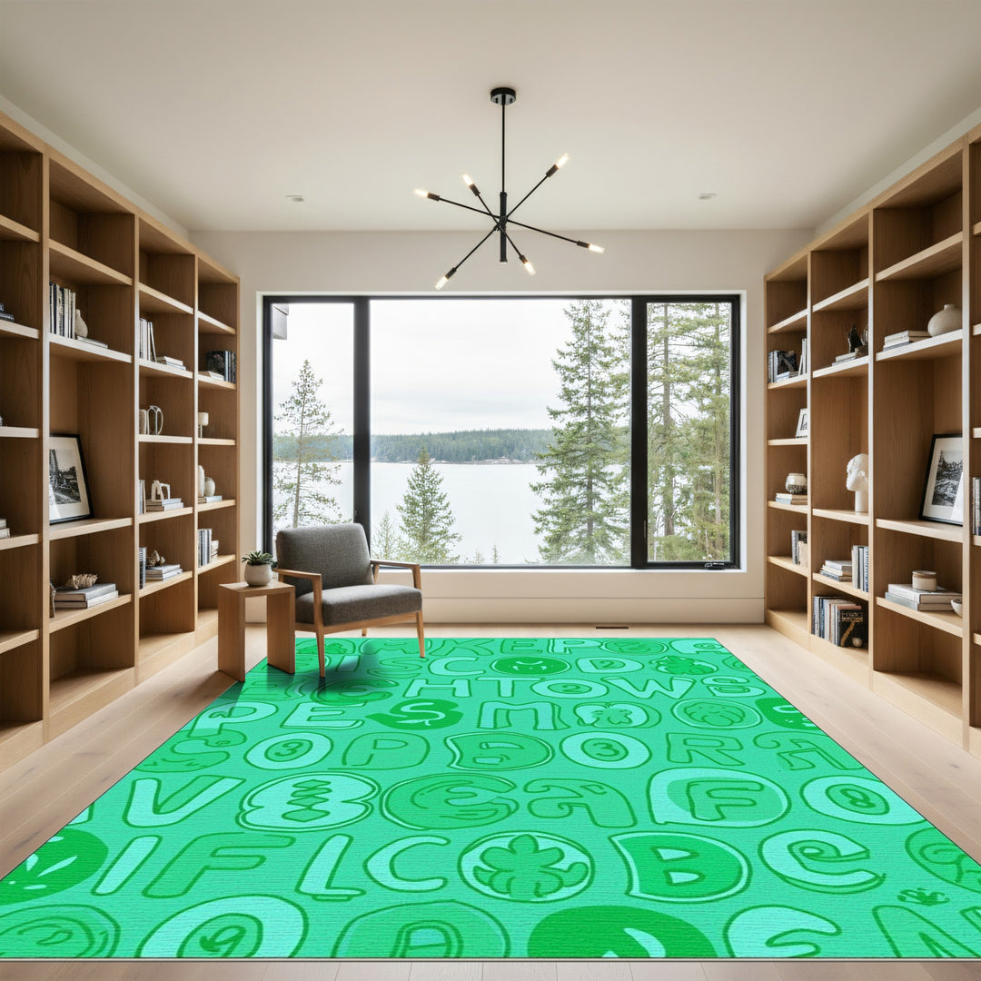 Green Alphabet Playful Cartoon Rug