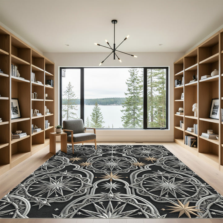 Luxurious Silver Gold Starburst Rug