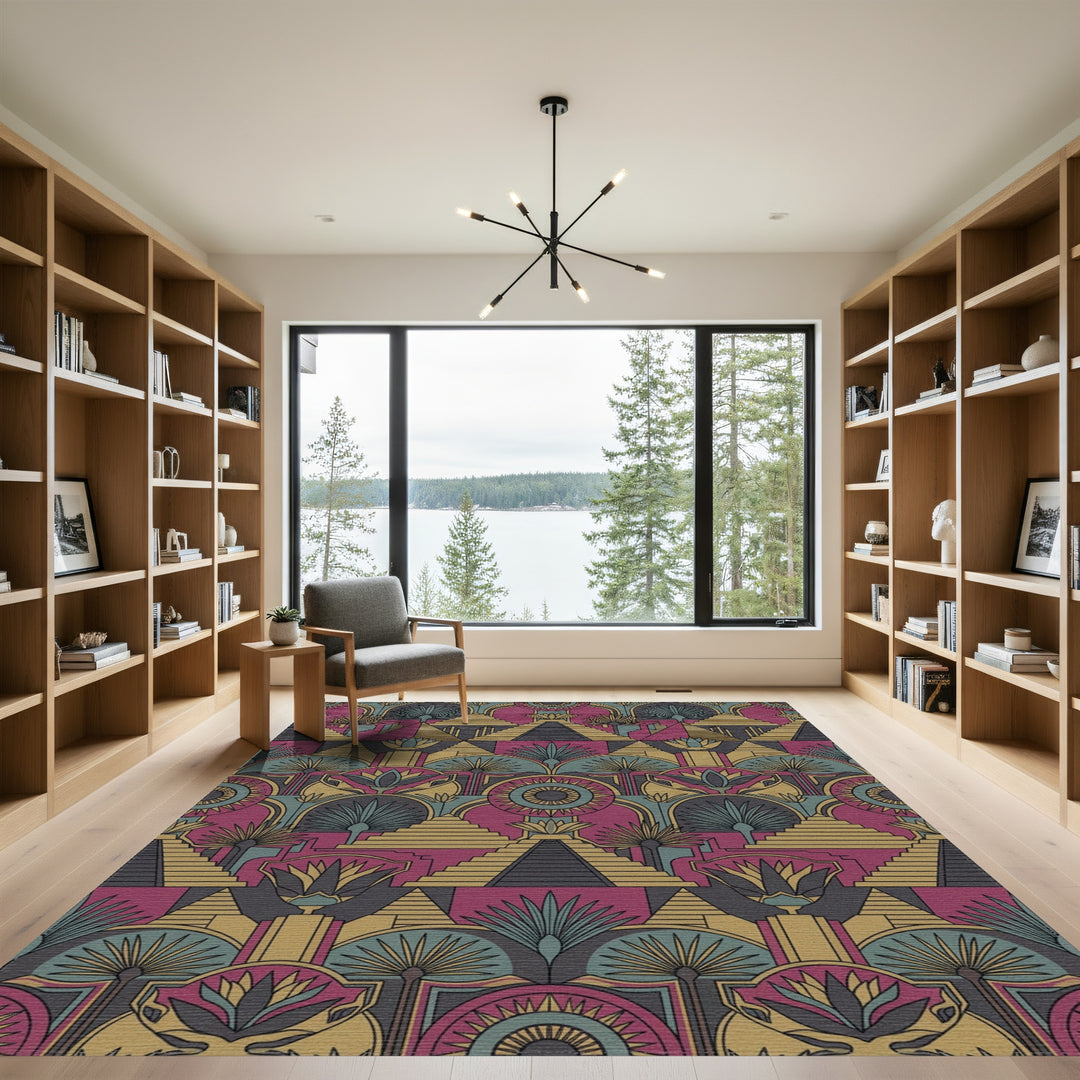Art Deco Egyptian Pyramid Lotus Rug