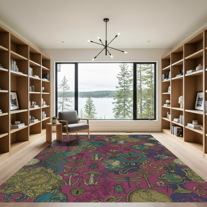 Whimsical Berry Vintage Curiosity Collage Rug