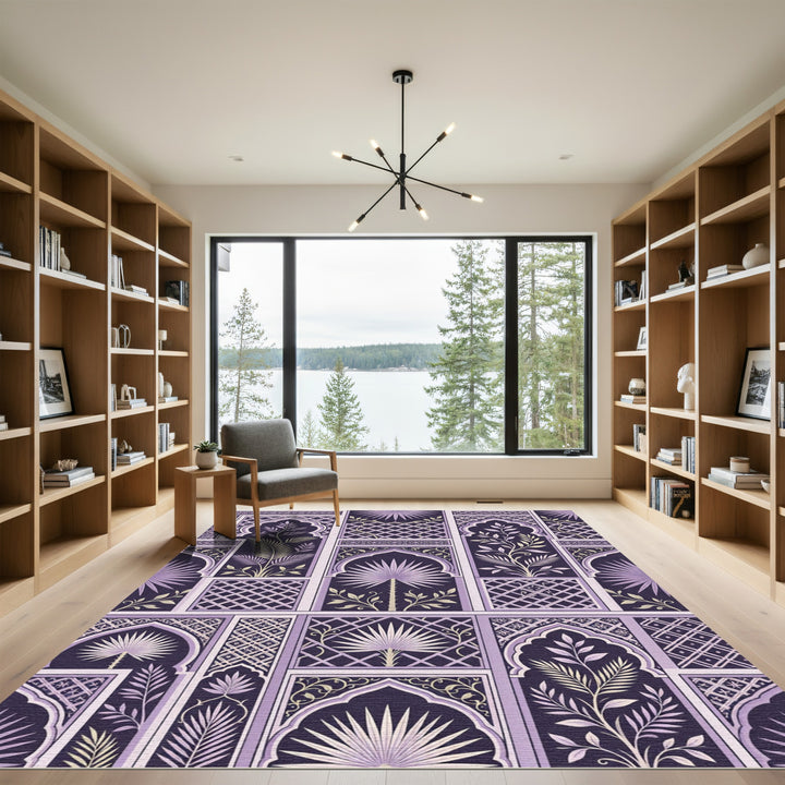 Art Deco Purple Palm Arch Tapestry Rug