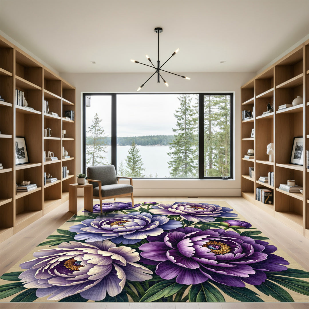 Purple Peony Floral Bloom Rug