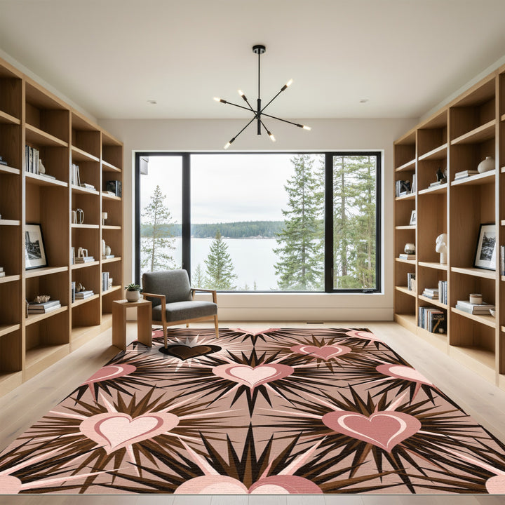 Pink Brown Heart Burst Rug