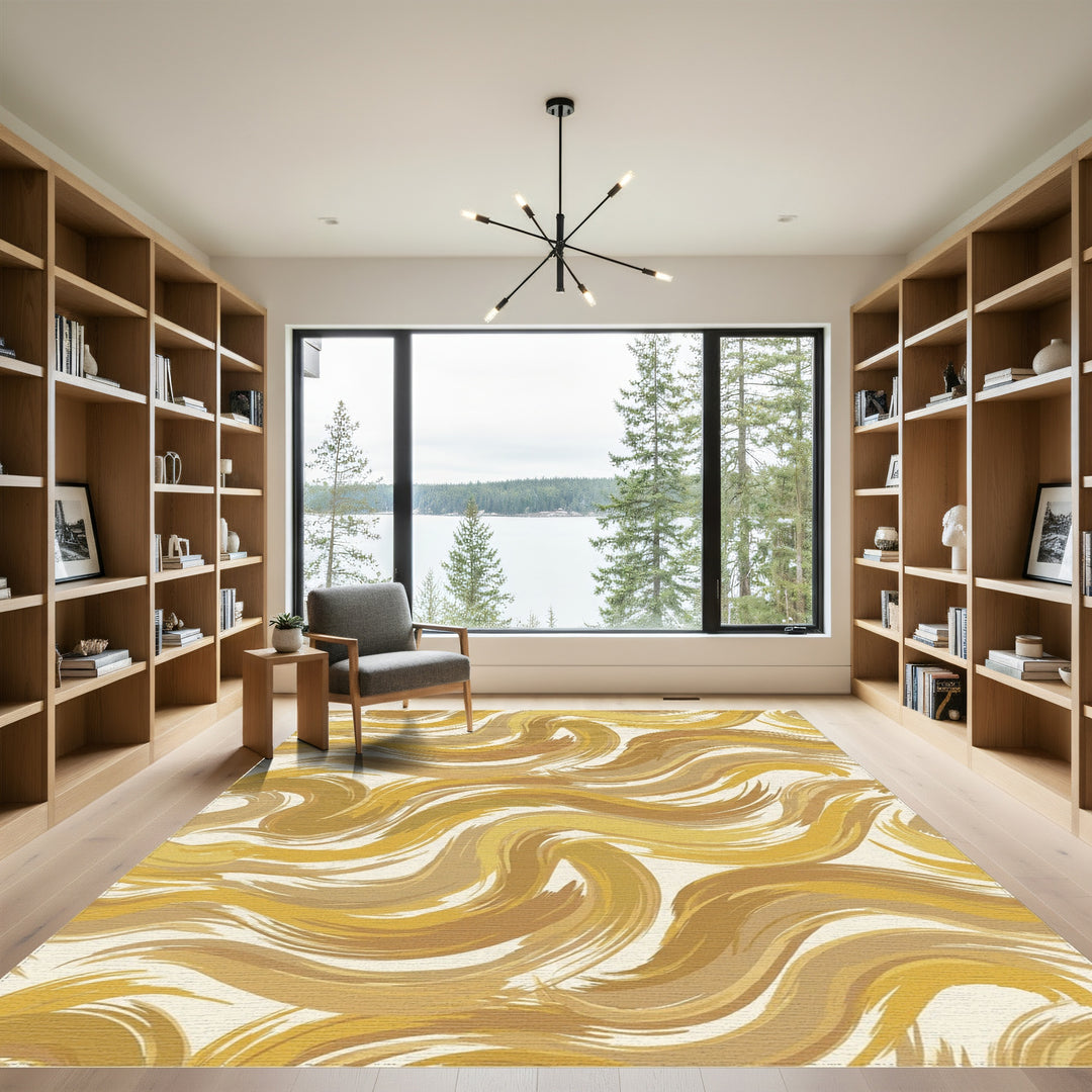 Golden Earthy Swirl Brushstroke Rug