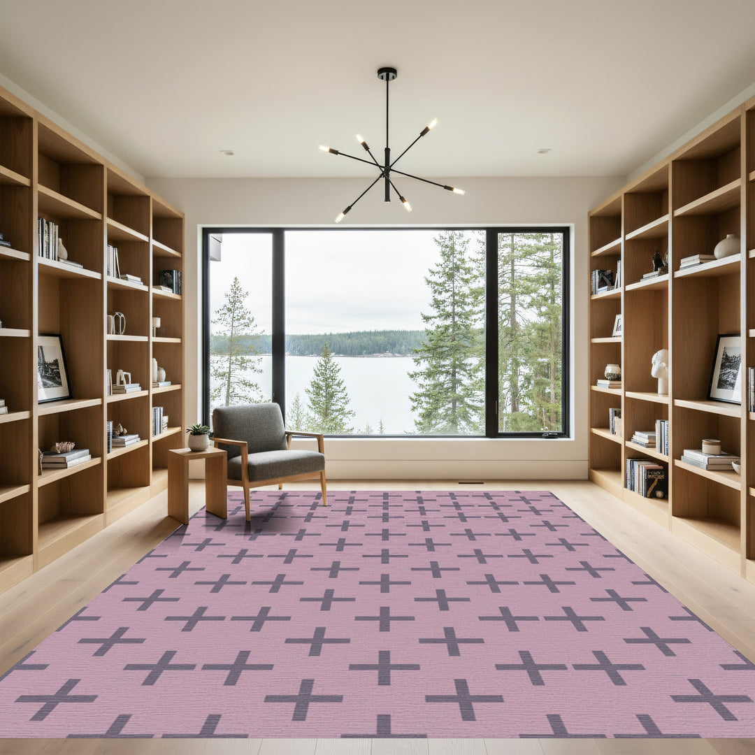 Rose Gray Cross Stitch Grid Rug