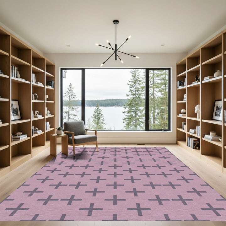 Rose Gray Cross Stitch Grid Rug
