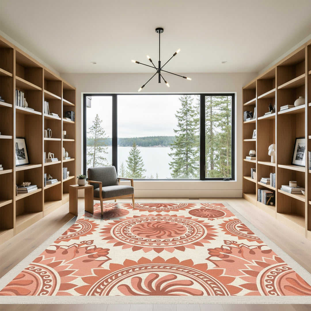 Terracotta Sunburst Medallion Tapestry Rug