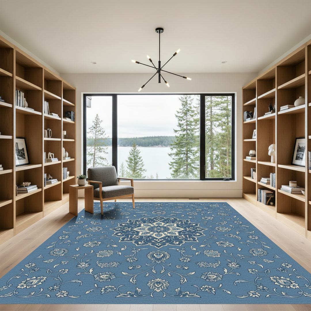 Classic Blue Floral Medallion Rug