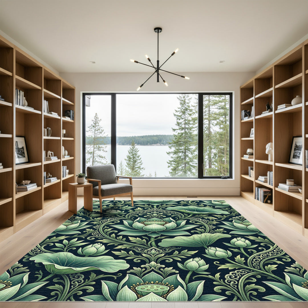 Jade Lotus Bloom Floral Composition Rug