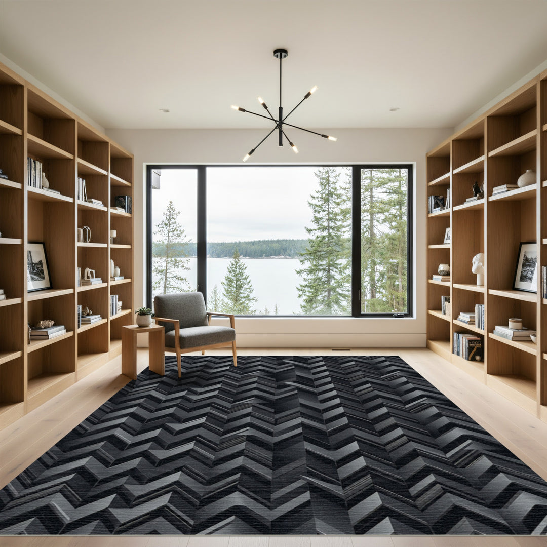 Modern Dark Gray Chevron Rug