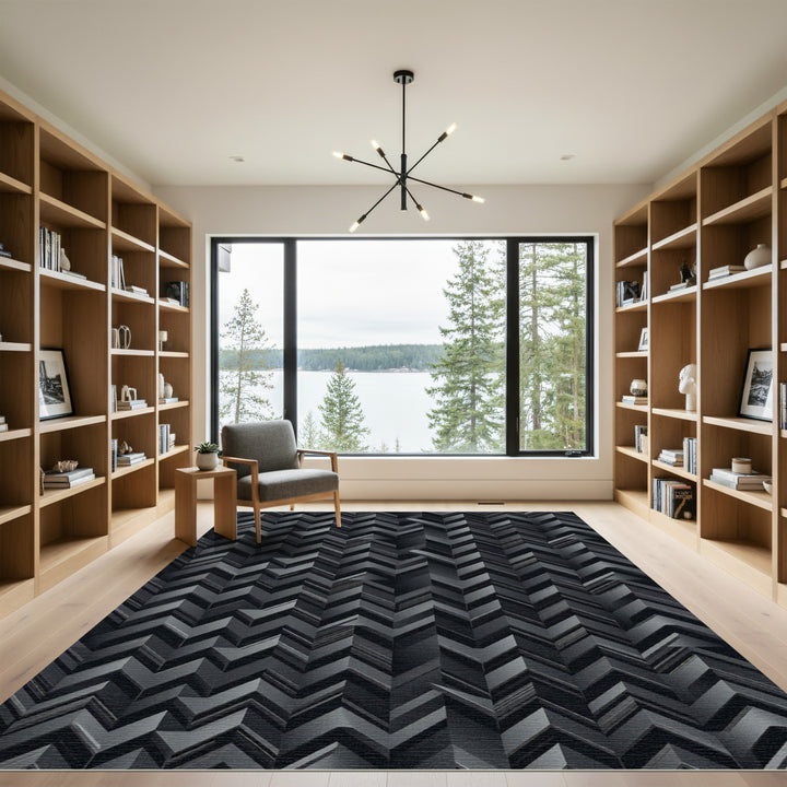 Modern Dark Gray Chevron Rug