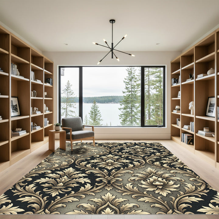Elegant Gold Acanthus Scroll Rug